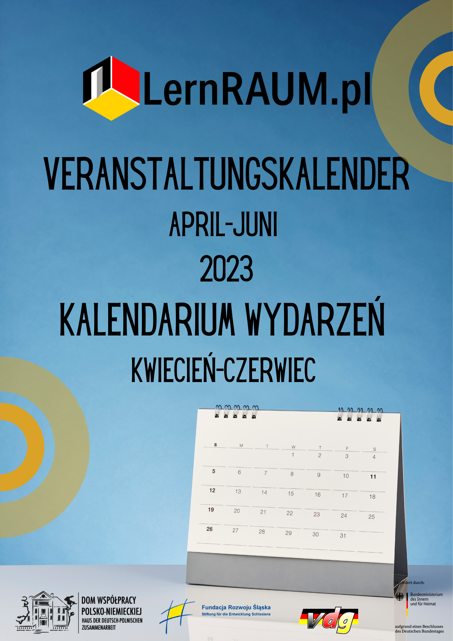 Kalendarium wydarzeń zaplanowanych w ramach projektu LernRAUM.pl w okresie kwiecień-czerwiec 2023