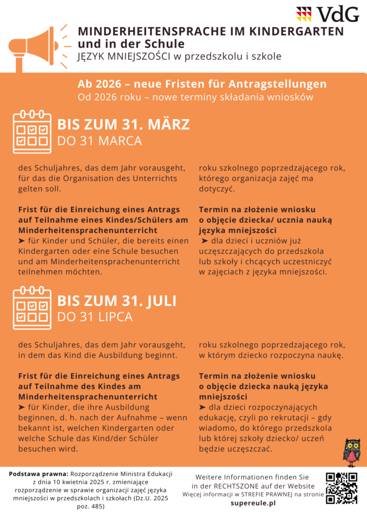 Nauka języka niemieckiego jako języka mniejszości narodowej – ważne terminy dla rodziców i szkół